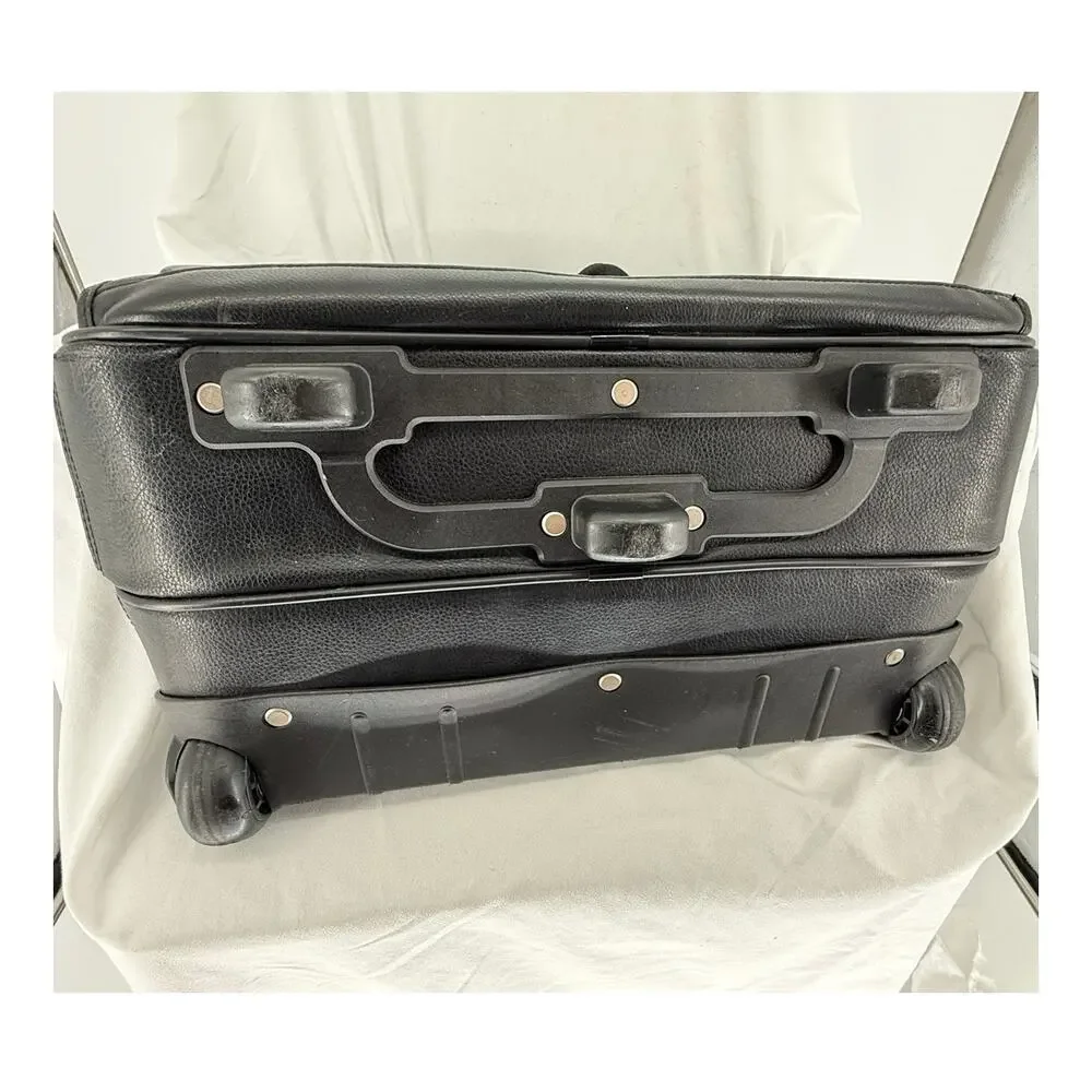 Stetson Black Rolling Leather Laptop Briefcase Carry On Travel Bag Style 85032